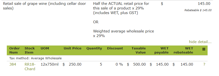 Vinsight Documentation Calculating WET Tax with Vinsight