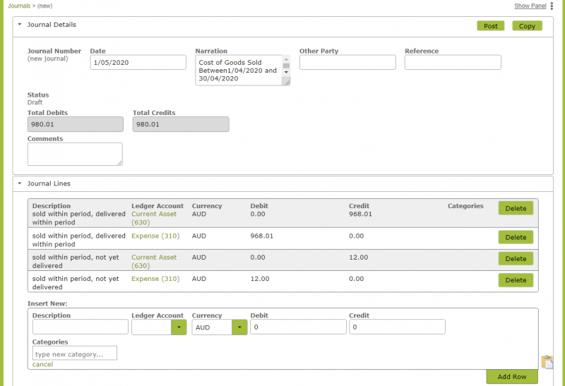 Vinsight Documentation Posting Asset Journals to Xero Vinsight