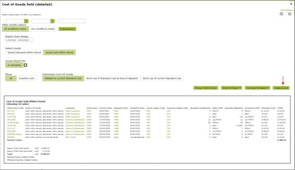 Vinsight Documentation Posting Asset Journals to Xero Vinsight